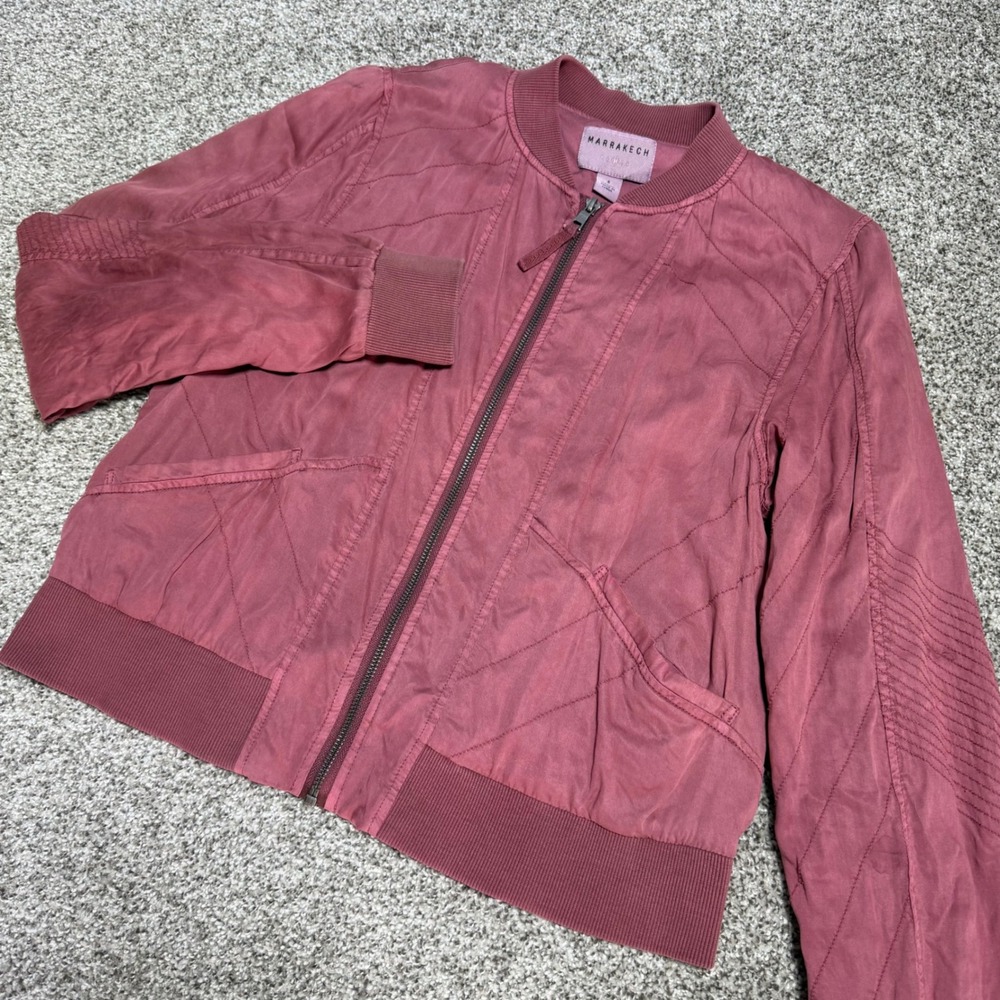 Marrakech Anthropologie Women S Quilted Full Zip Bomber Jacket Lightweight Pink